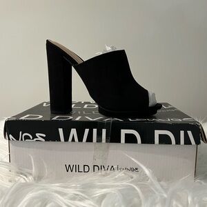 Wild Diva Black Suede High Block Heel Wedge Mule